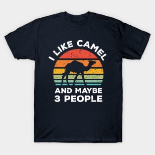 I Like Camel and Maybe 3 People, Retro Vintage Sunset with Style Old Grainy Grunge Texture T-Shirt